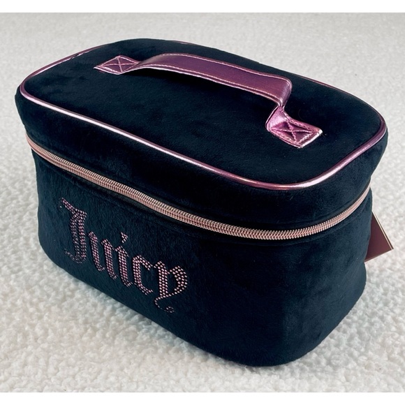 (NWT) JUICY COUTURE • Black/Pink Velour Rhinestone Travel Cosmetic Bag - Picture 12 of 16